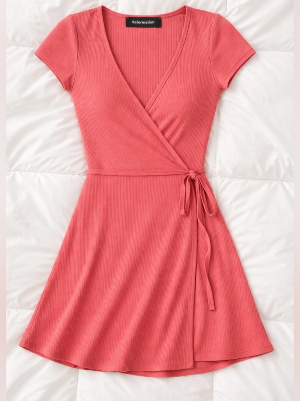 Reformation Ribbed Wrap Mini Dress Dusty Rose Size S - Picture 4 of 4